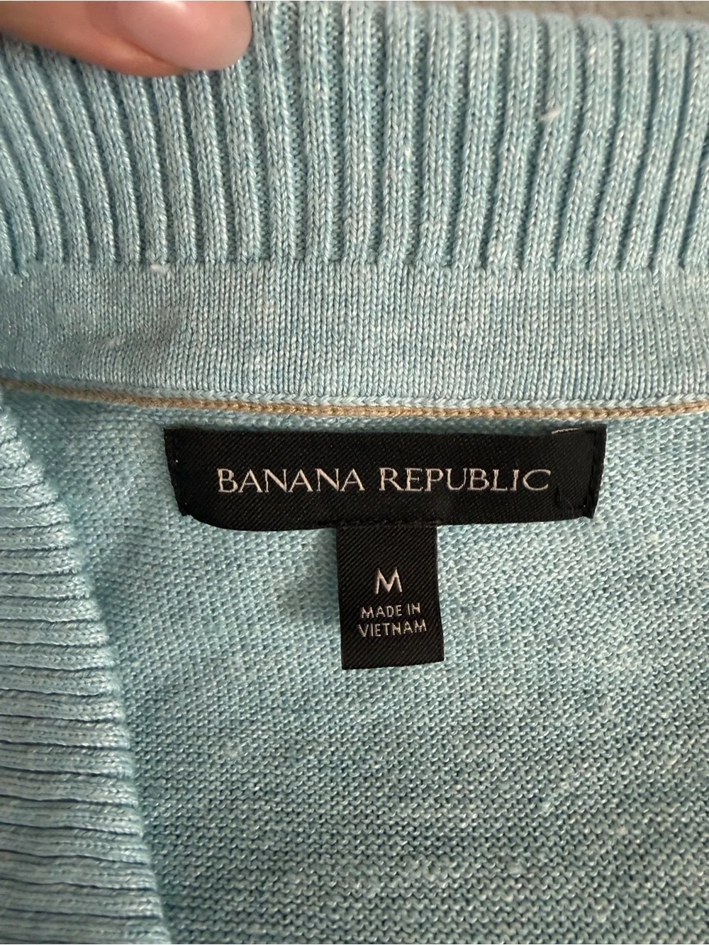 Banana Republic Light Blue Short-Sleeve Zip Polo Sweater